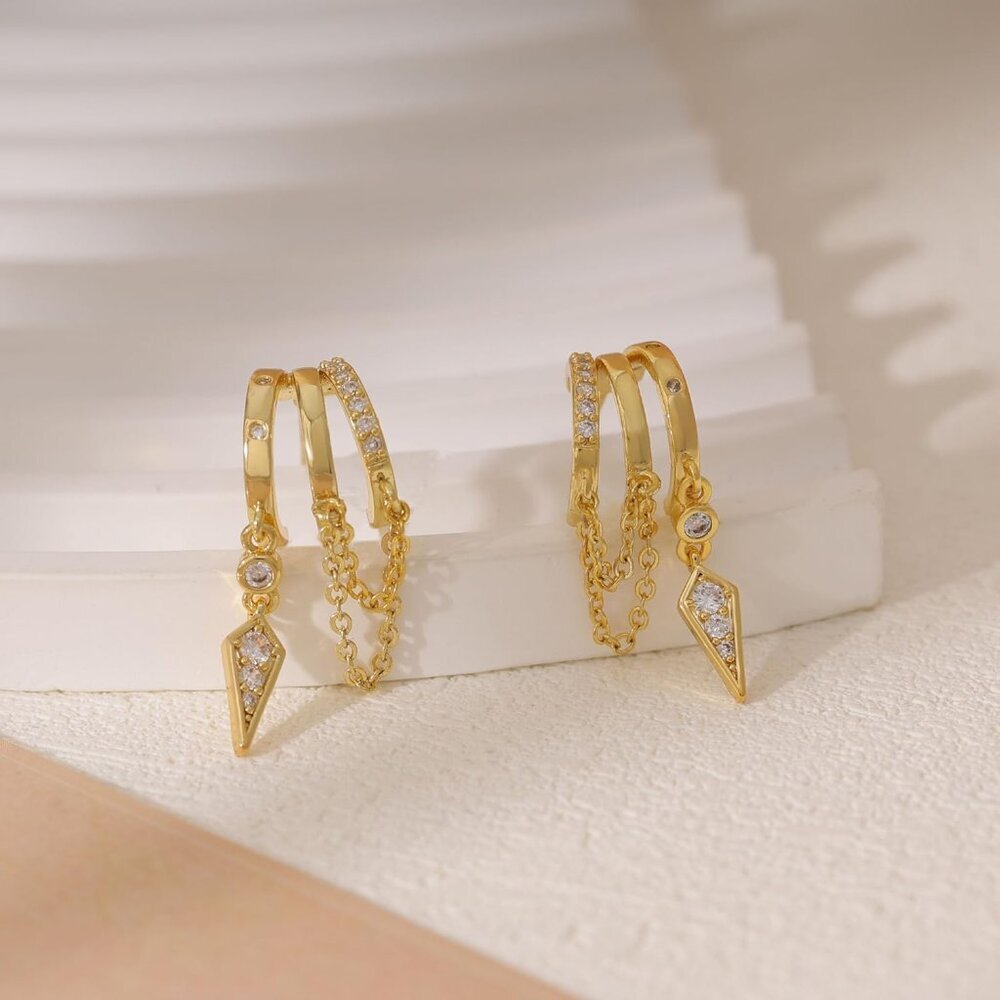 Dangle Earrings Women Gold Plated Brass Drop Statement Jewelry - Picture 6 of 6